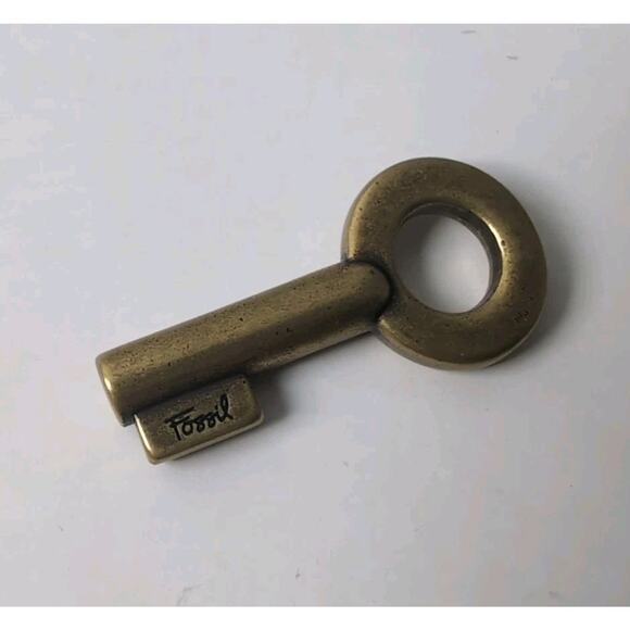 FOSSIL BRASS KEY CHARM HANG TAG Key Fossil Logo Key Only - Picture 1 of 6